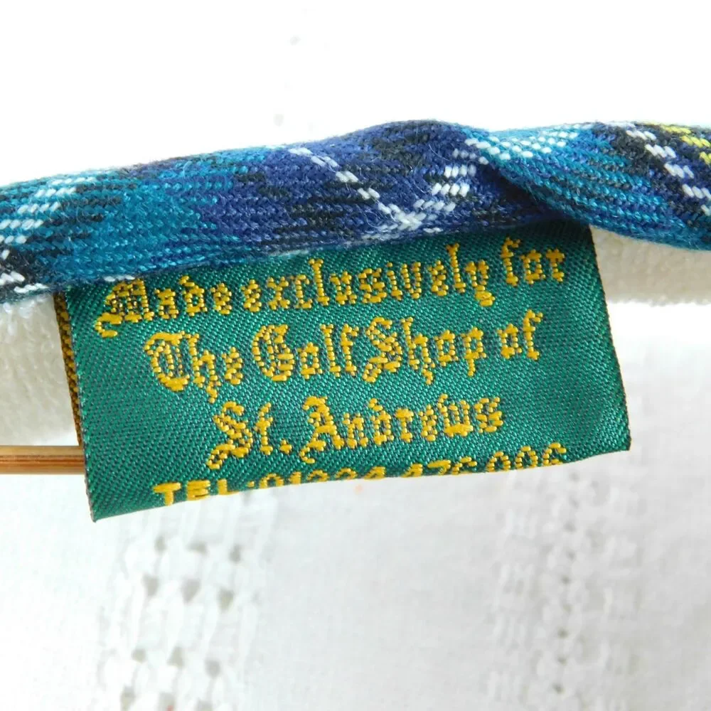 Old Course St Andrews Plaid Blue Golf Visor with Medallion Cotton Vintage NEW